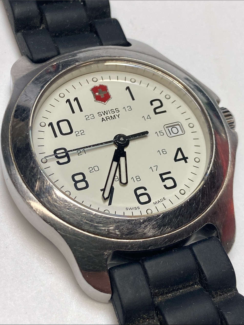 Swiss Army stainless field watch, swiss made,  White Dial, PARTS OR RESTORE